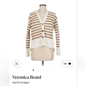Veronica Beard Women's Cardigan - Cream and Tan Stripes